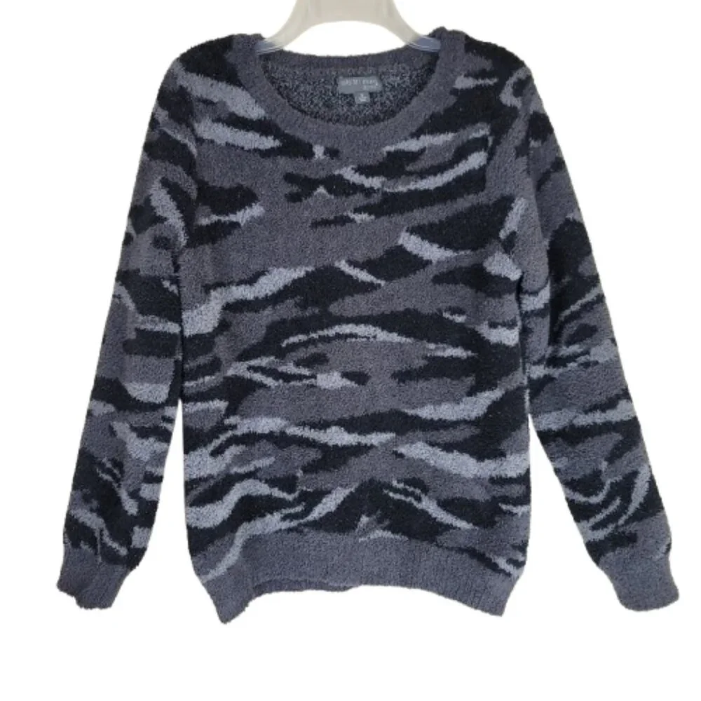 Barefoot Dreams CozyChic Seaside Crew Camo Sweater Carbon Size M